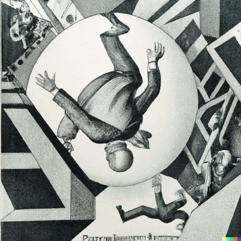the discovery of gravity, lithography by Escher